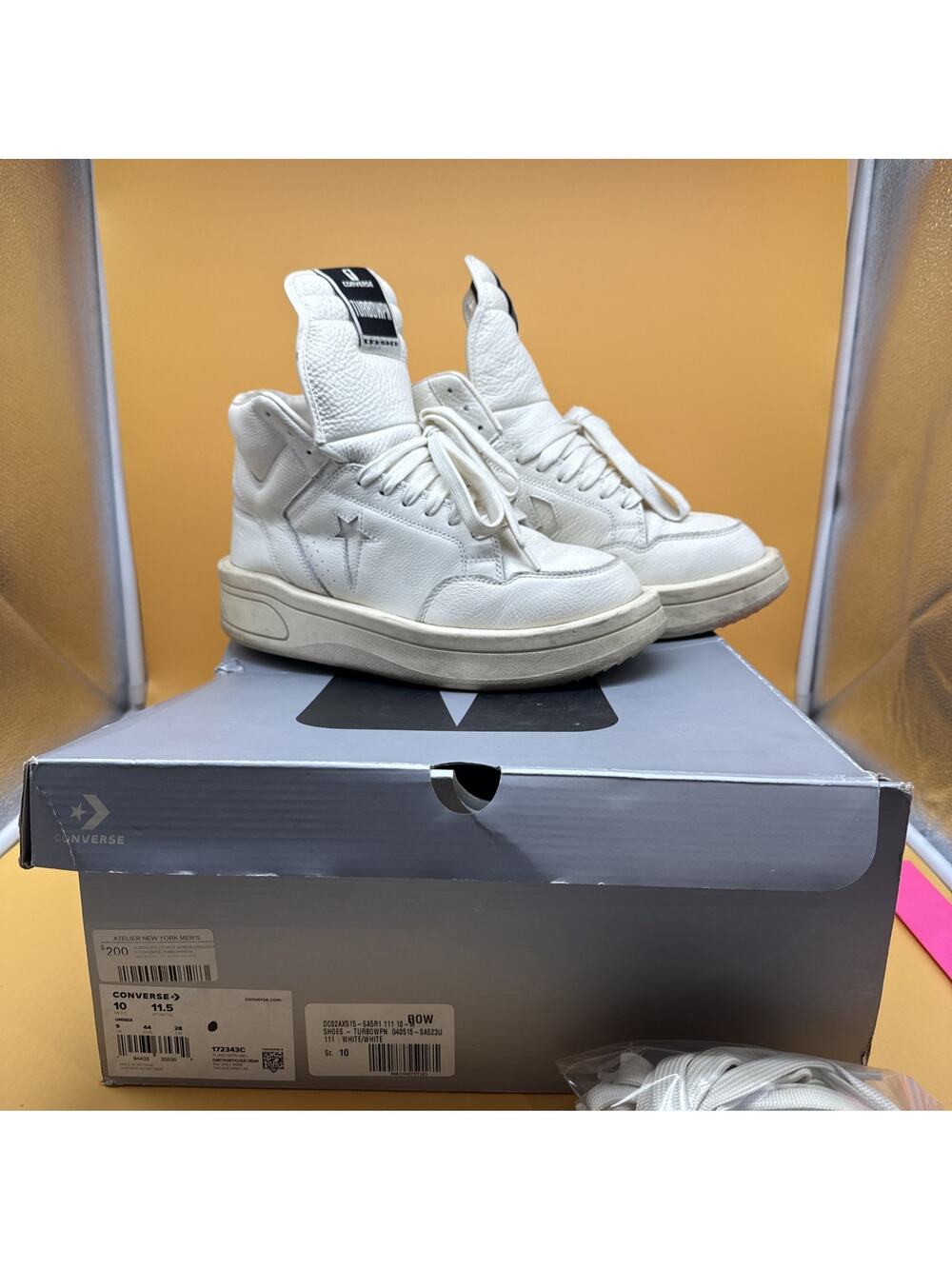 Rick Owens x Converse Men's Size 10 DRKSHDW TURBOWPN Mid Egret White Cream EUC